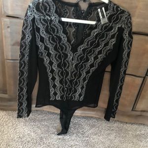 Black and white BCBG long sleeve body suit